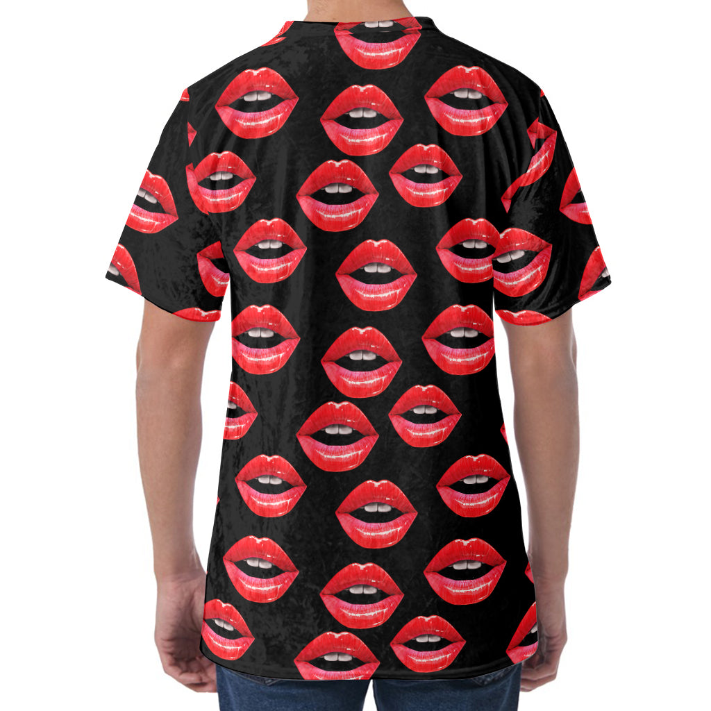 Women's Lips Pattern Print Men's Velvet T-Shirt