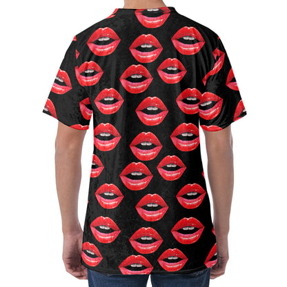Women's Lips Pattern Print Men's Velvet T-Shirt