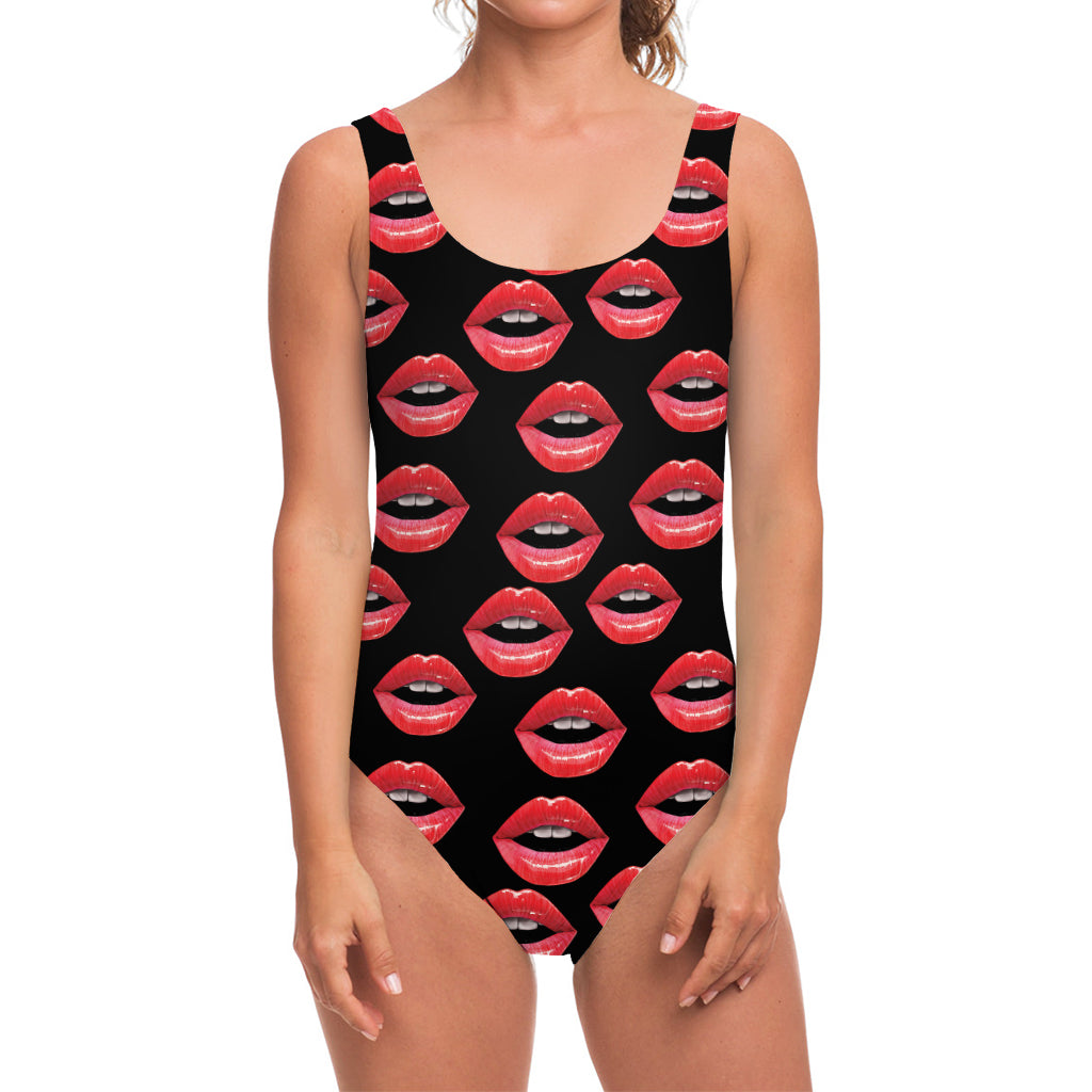 Women's Lips Pattern Print One Piece Swimsuit