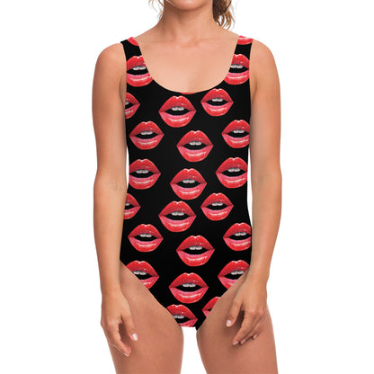 Women's Lips Pattern Print One Piece Swimsuit