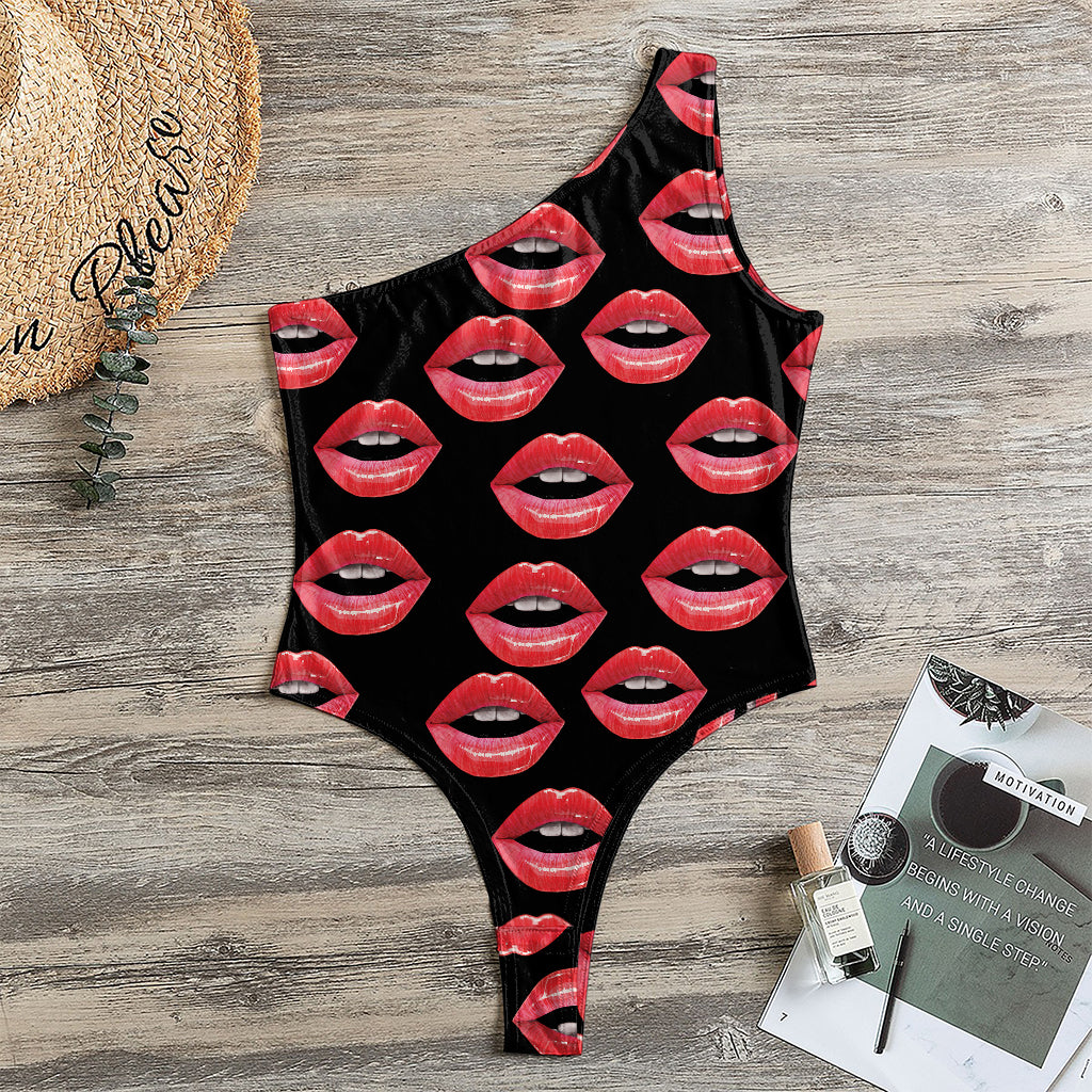 Women's Lips Pattern Print One Shoulder Bodysuit