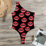 Women's Lips Pattern Print One Shoulder Bodysuit