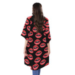 Women's Lips Pattern Print Open Front Beach Cover Up