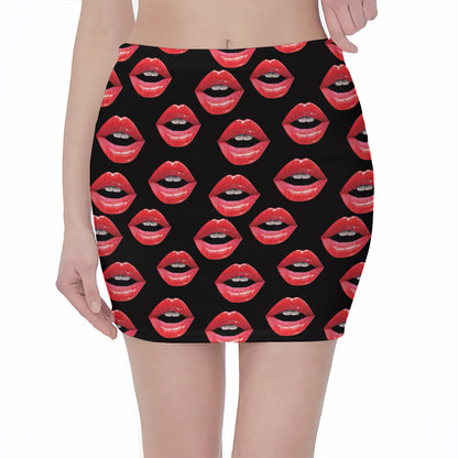 Women's Lips Pattern Print Pencil Mini Skirt