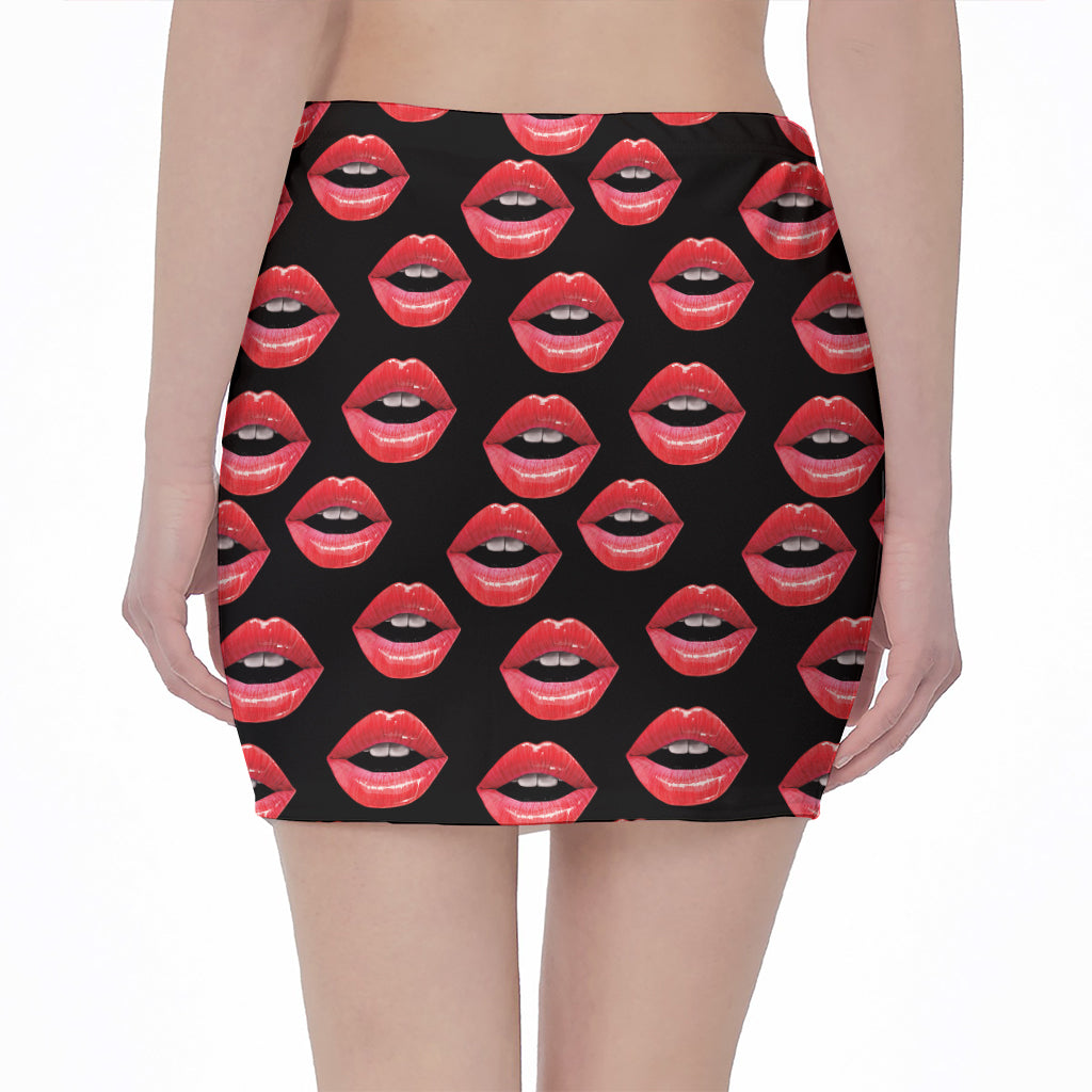 Women's Lips Pattern Print Pencil Mini Skirt