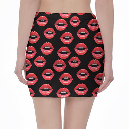 Women's Lips Pattern Print Pencil Mini Skirt