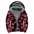 Women's Lips Pattern Print Sherpa Lined Zip Up Hoodie