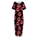 Women's Lips Pattern Print Short Sleeve Long Nightdress