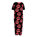 Women's Lips Pattern Print Short Sleeve Long Nightdress