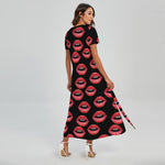 Women's Lips Pattern Print Short Sleeve Maxi Dress