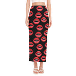 Women's Lips Pattern Print Side Slit Maxi Skirt