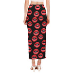 Women's Lips Pattern Print Side Slit Maxi Skirt