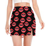 Women's Lips Pattern Print Side Slit Mini Skirt