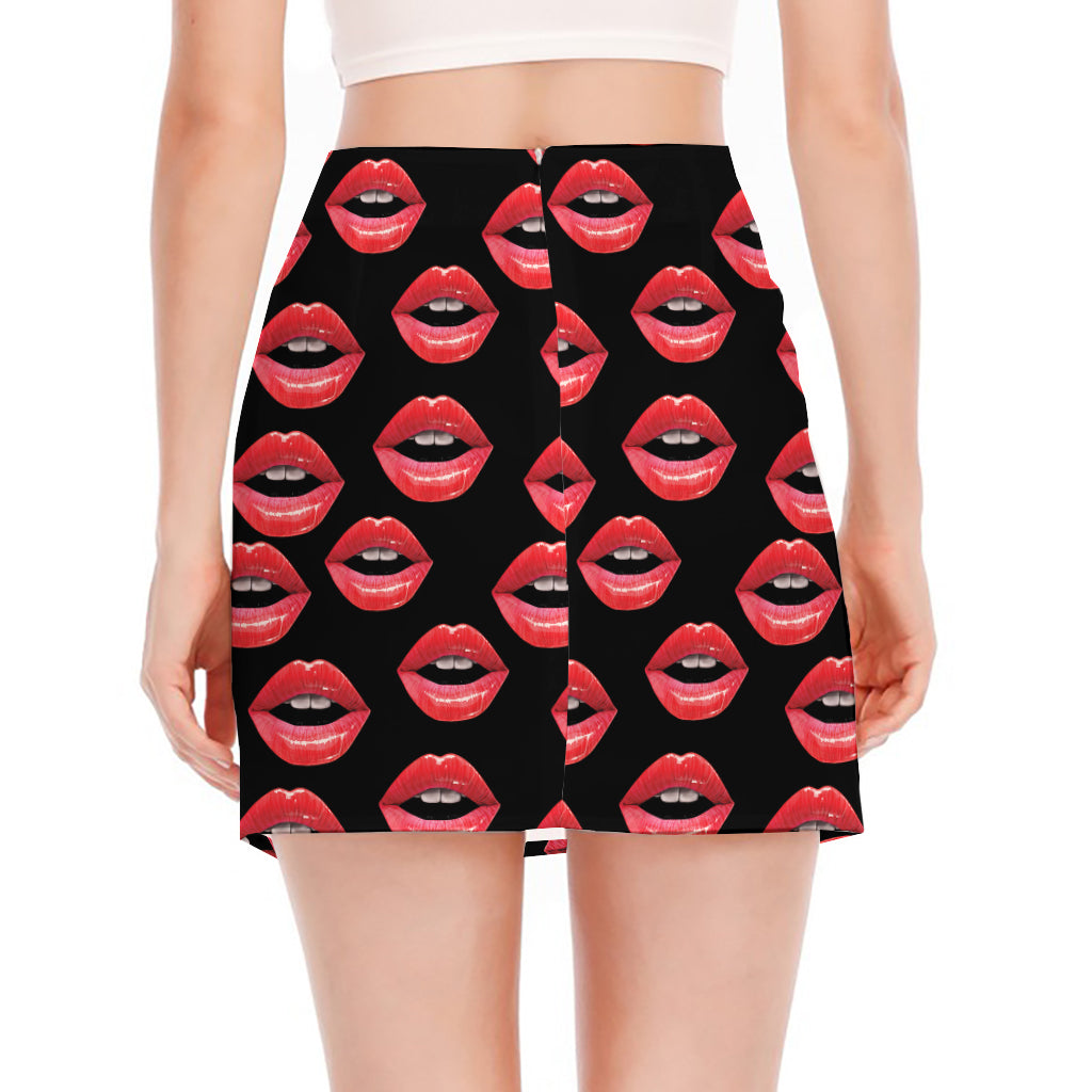 Women's Lips Pattern Print Side Slit Mini Skirt