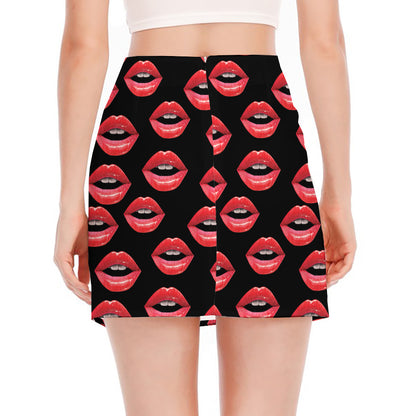 Women's Lips Pattern Print Side Slit Mini Skirt