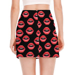 Women's Lips Pattern Print Side Slit Mini Skirt