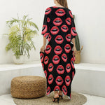 Women's Lips Pattern Print Silk V-Neck Kaftan Dress