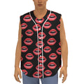Women's Lips Pattern Print Sleeveless Baseball Jersey