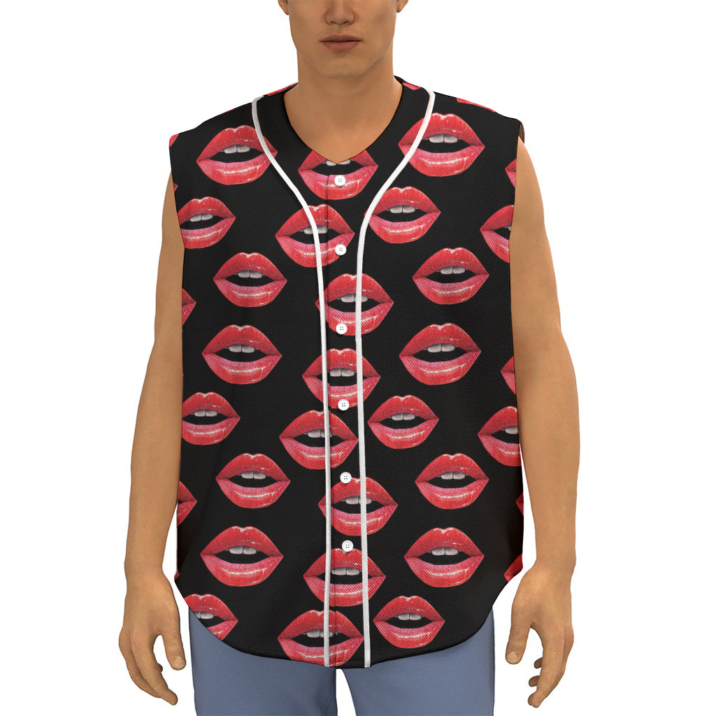 Women's Lips Pattern Print Sleeveless Baseball Jersey