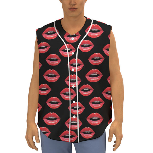 Women's Lips Pattern Print Sleeveless Baseball Jersey