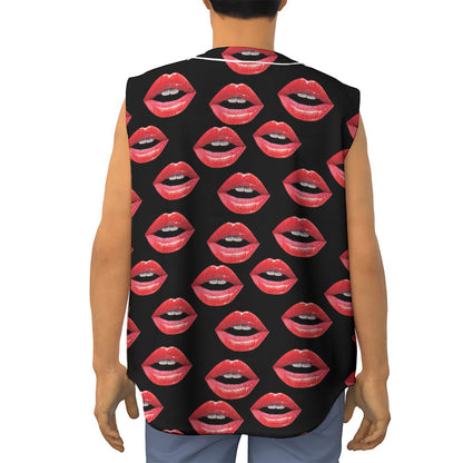 Women's Lips Pattern Print Sleeveless Baseball Jersey