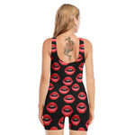 Women's Lips Pattern Print Sleeveless One Piece Swimsuit