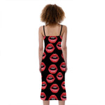 Women's Lips Pattern Print Slim Fit Midi Cami Dress