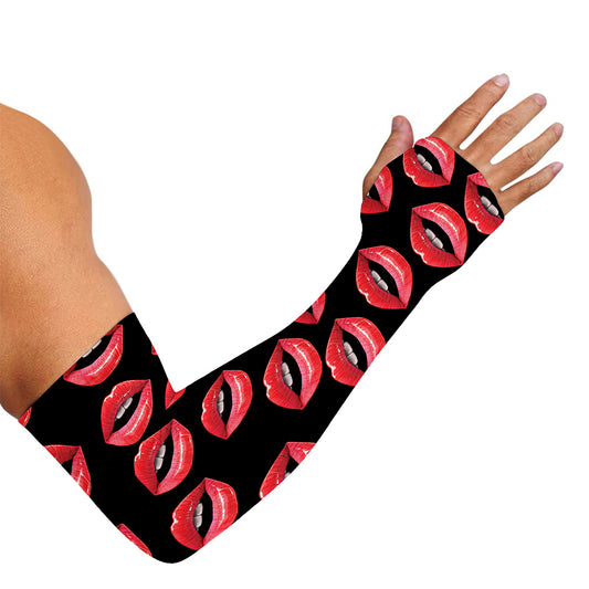 Women's Lips Pattern Print Sun Protection Arm Sleeves
