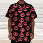 Women's Lips Pattern Print Textured Short Sleeve Shirt