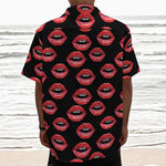 Women's Lips Pattern Print Textured Short Sleeve Shirt