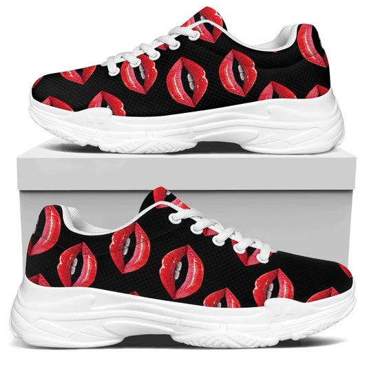 Women's Lips Pattern Print White Chunky Shoes
