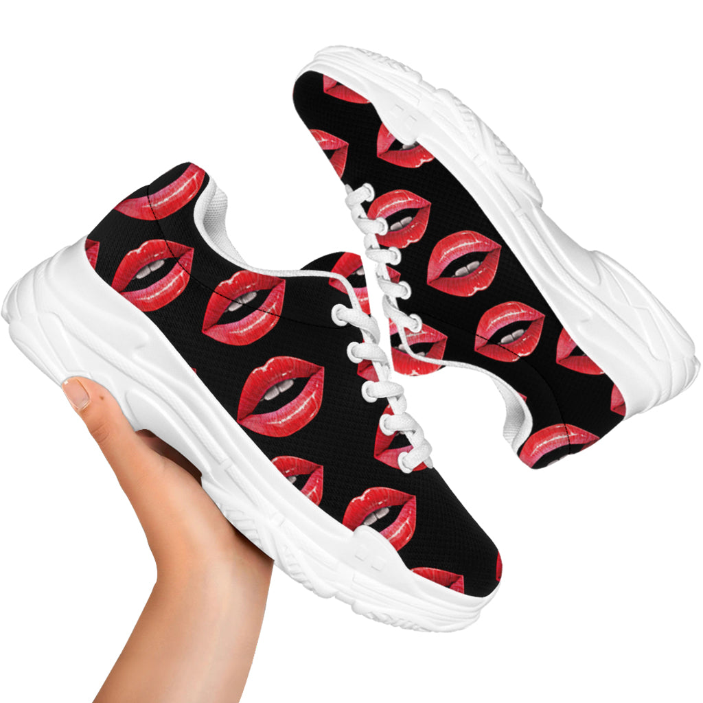 Women's Lips Pattern Print White Chunky Shoes