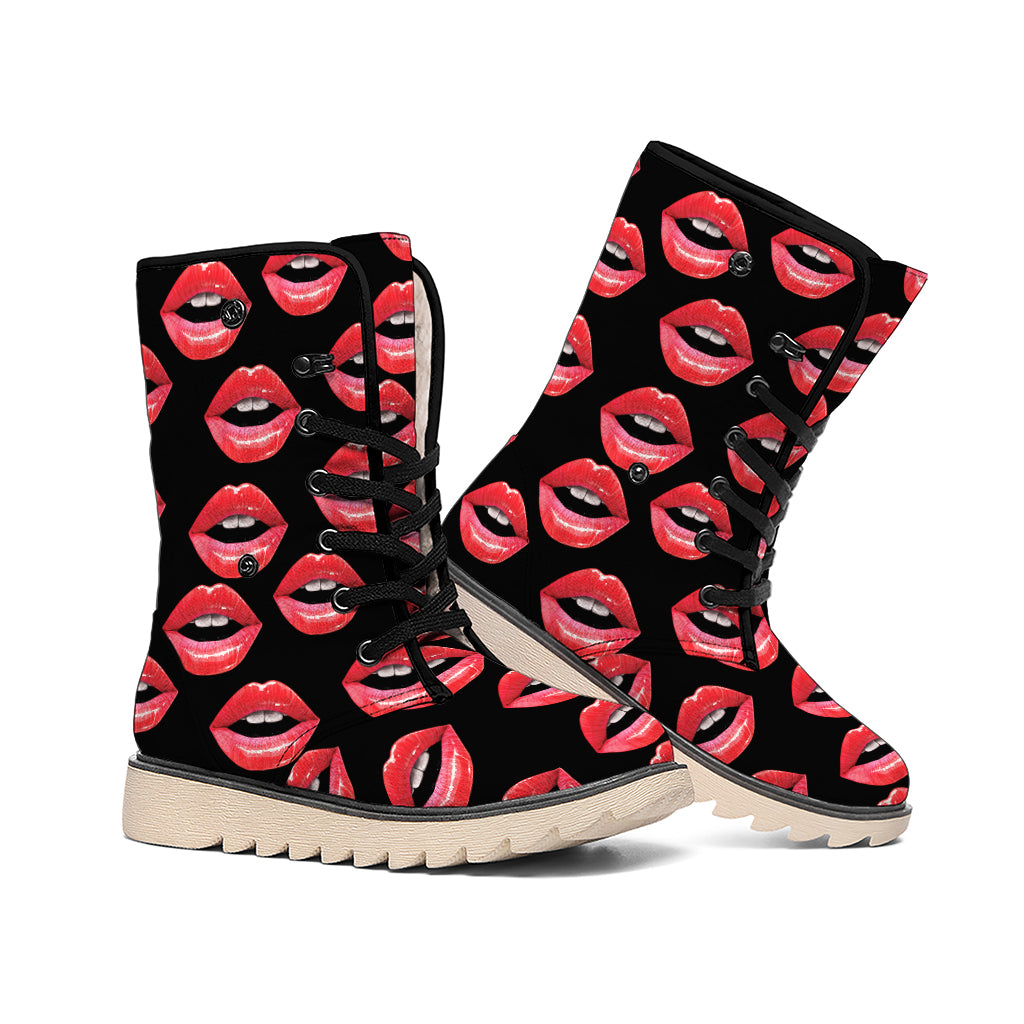 Women's Lips Pattern Print Winter Boots