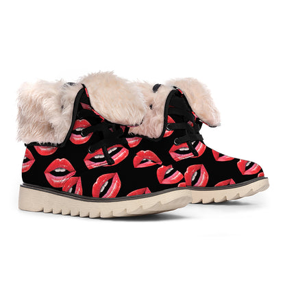 Women's Lips Pattern Print Winter Boots