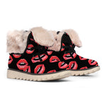 Women's Lips Pattern Print Winter Boots