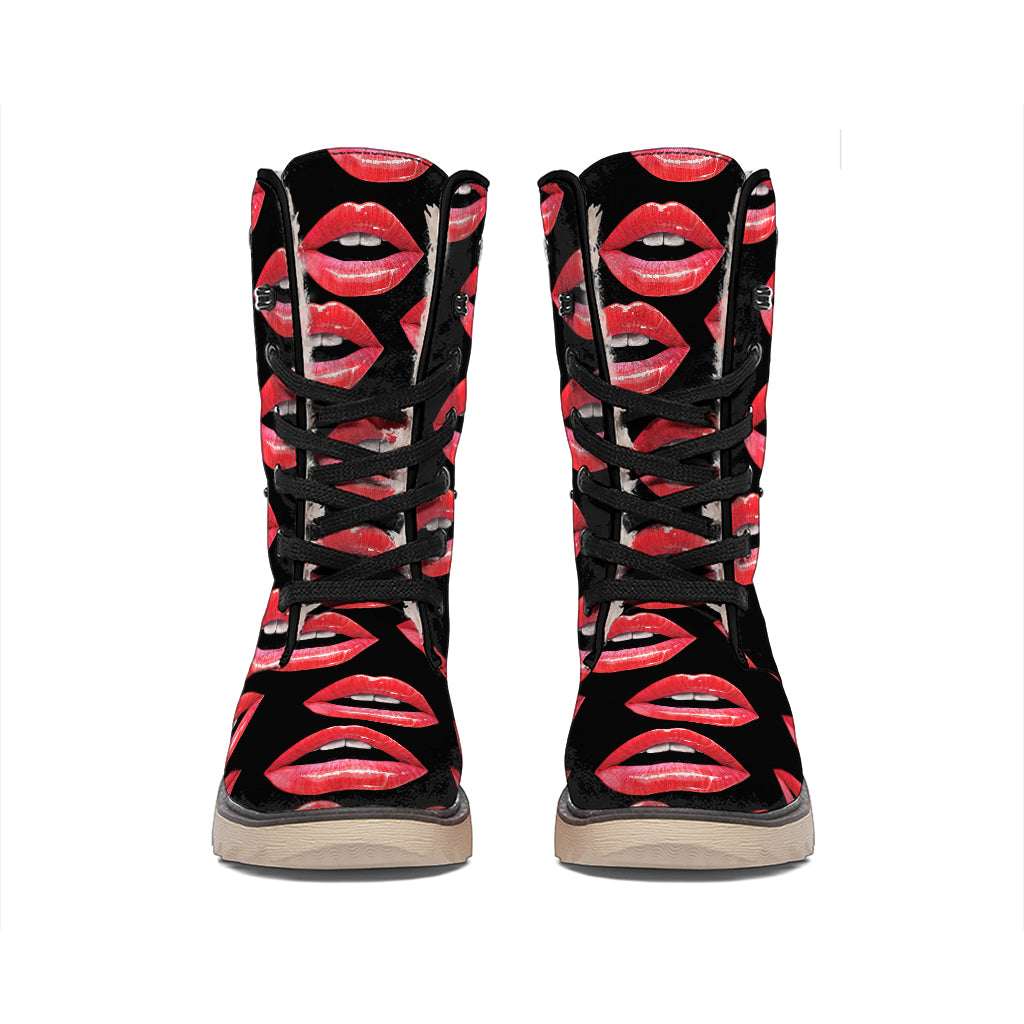 Women's Lips Pattern Print Winter Boots