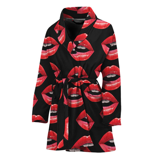 Women's Lips Pattern Print Women's Bathrobe