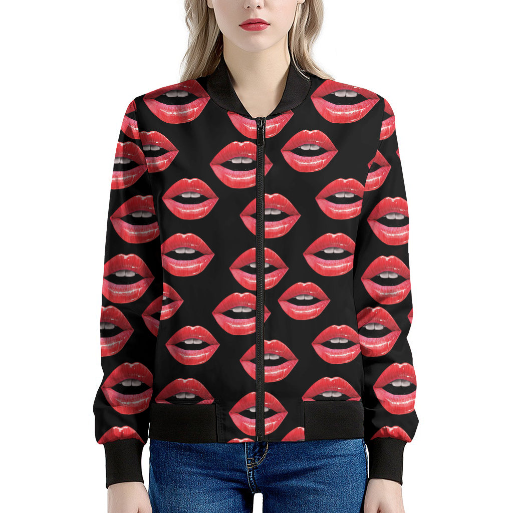 Women's Lips Pattern Print Women's Bomber Jacket