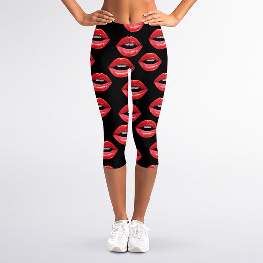 Women's Lips Pattern Print Women's Capri Leggings