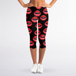 Women's Lips Pattern Print Women's Capri Leggings