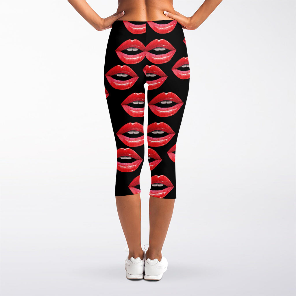 Women's Lips Pattern Print Women's Capri Leggings