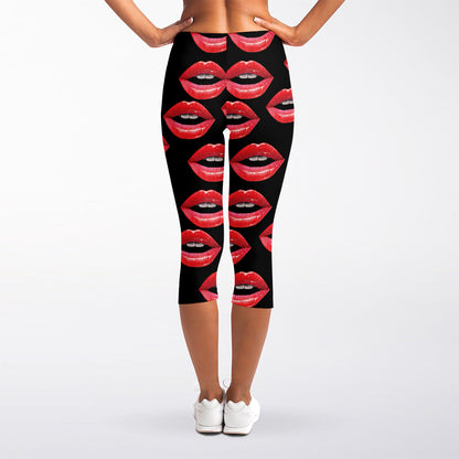 Women's Lips Pattern Print Women's Capri Leggings