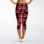 Women's Lips Pattern Print Women's Capri Leggings