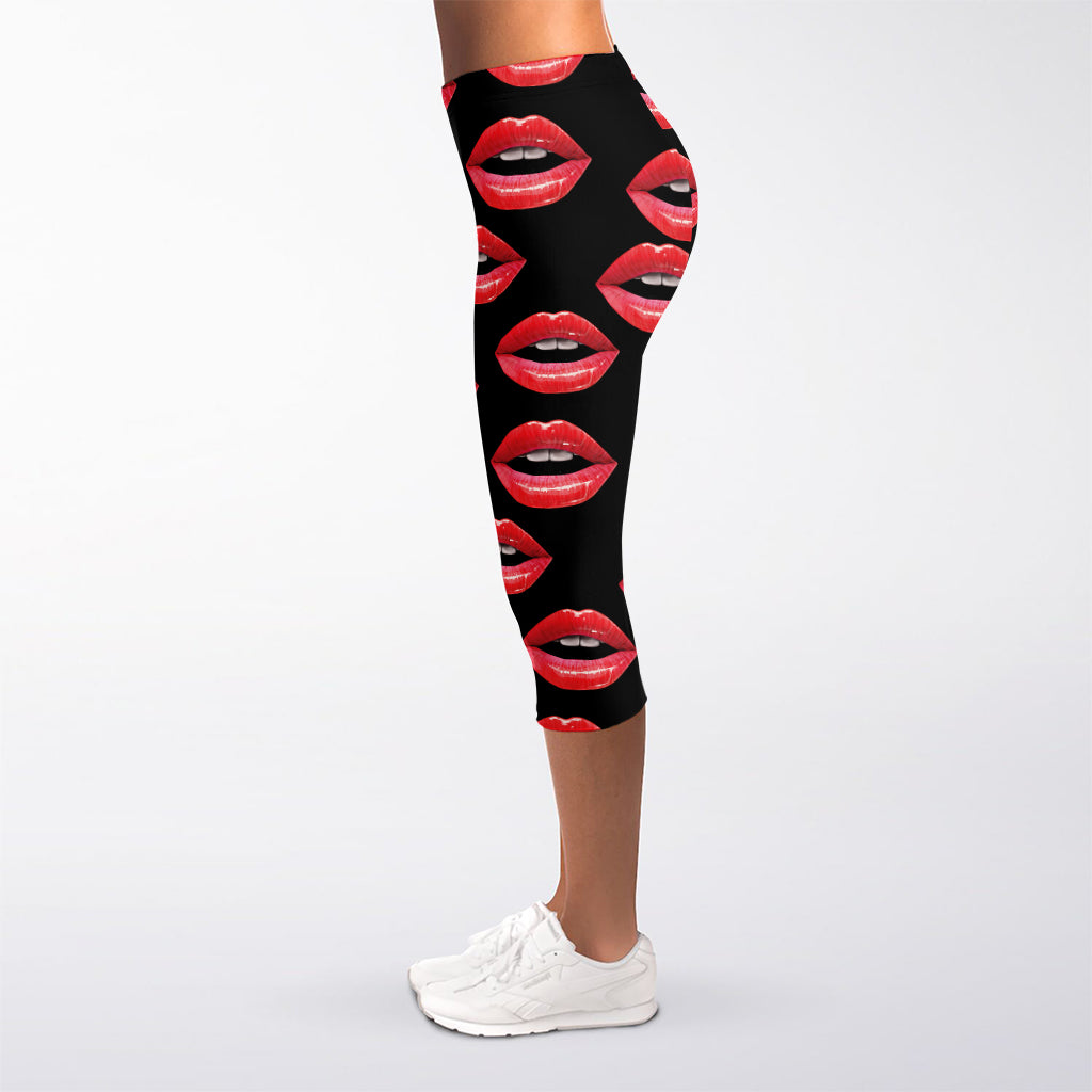 Women's Lips Pattern Print Women's Capri Leggings