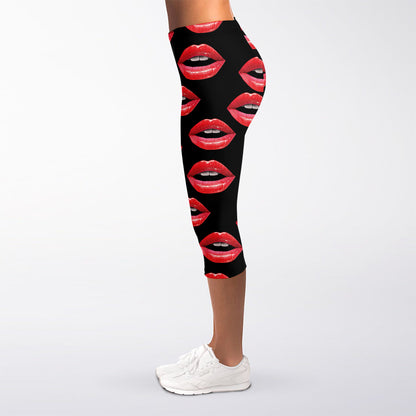 Women's Lips Pattern Print Women's Capri Leggings
