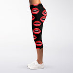 Women's Lips Pattern Print Women's Capri Leggings