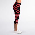 Women's Lips Pattern Print Women's Capri Leggings