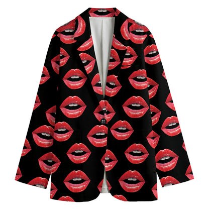 Women's Lips Pattern Print Women's Cotton Blazer