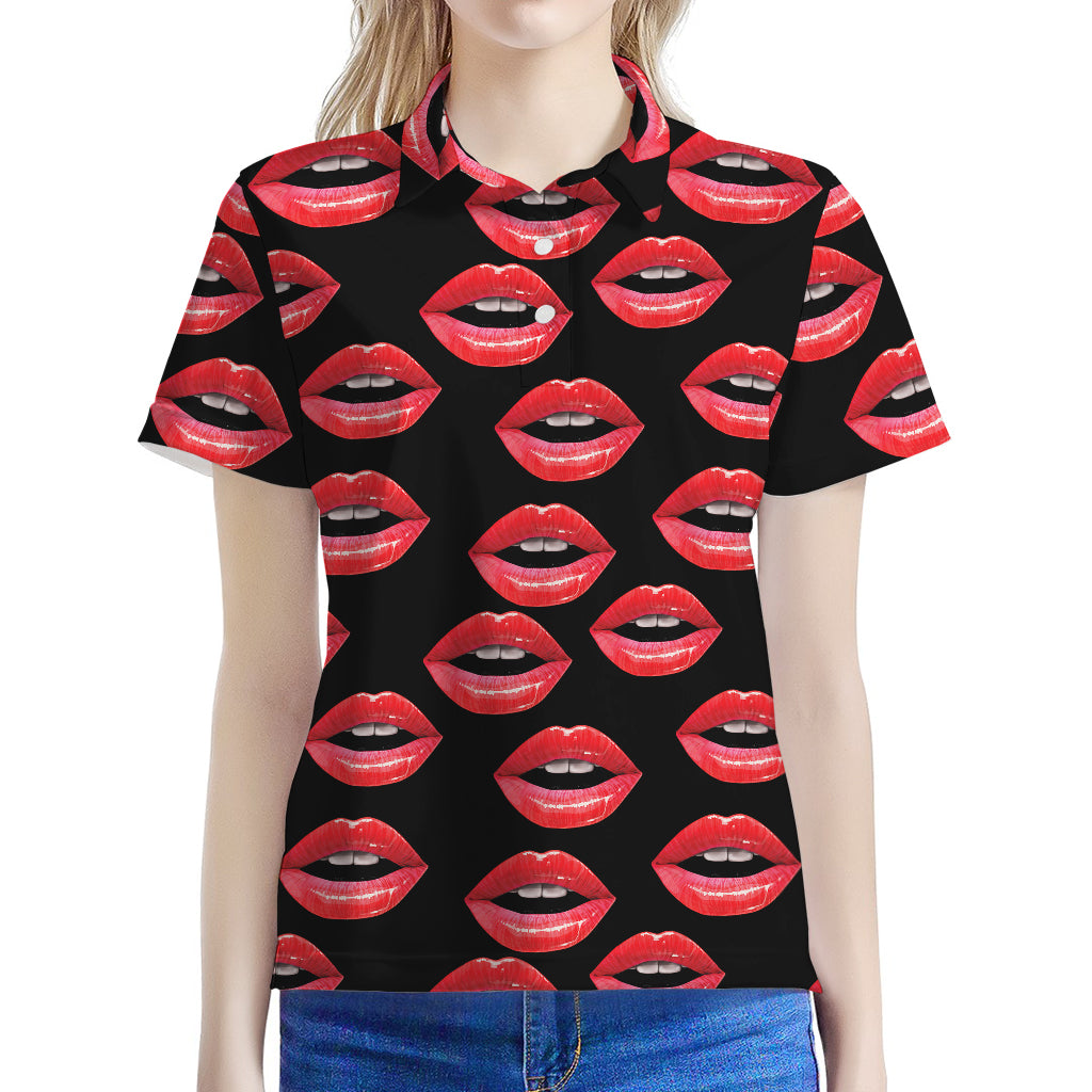 Women's Lips Pattern Print Women's Polo Shirt