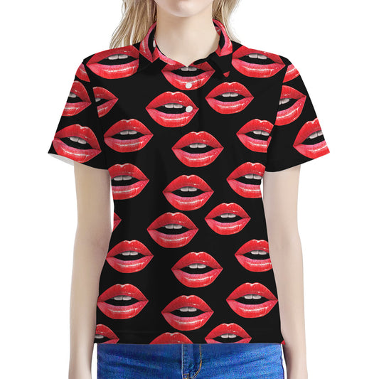 Women's Lips Pattern Print Women's Polo Shirt